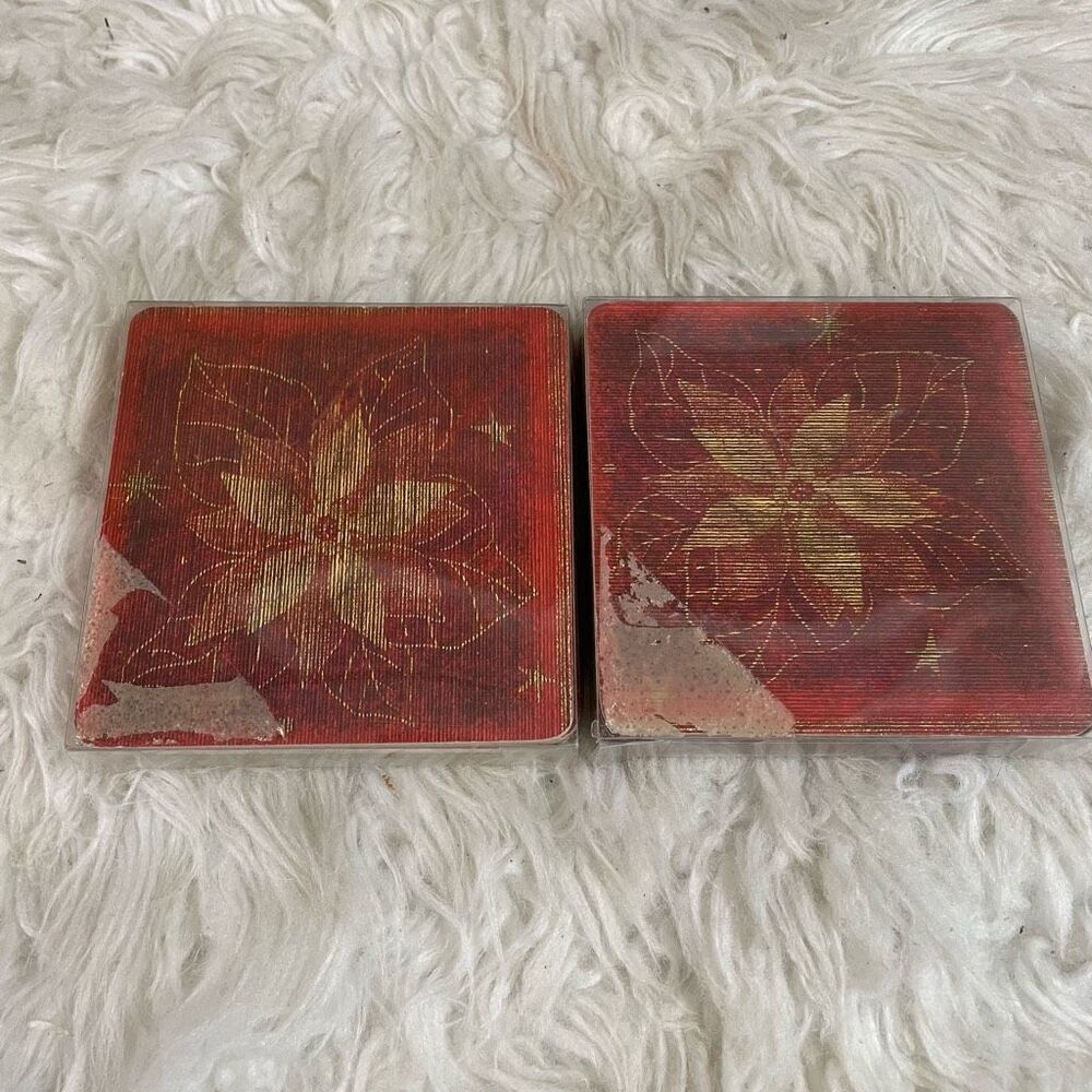 Vintage Holiday Christmas Poinsettias 2 Sets of 4 Cork Coasters New Old Stock